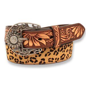 Angel Ranch Western Belt Women's Rhinestone Sunflower Tooled Leopard Print SMALL